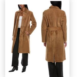 NWT Vince Brown Shearling Reversible Long-Belted Coat Medium $4995